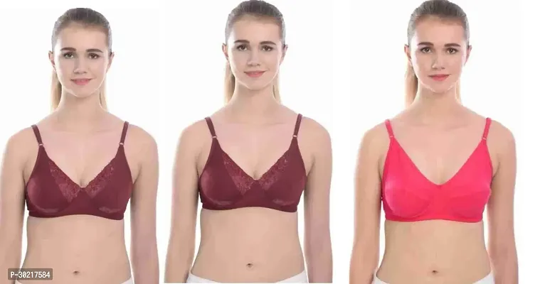 Comfy Cotton Blend Solid Non Padded Bra Pack of 3