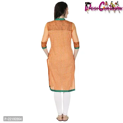 DESI CHHOKRI Orange Crew Neck Cotton  Chanderi Kurti-thumb4