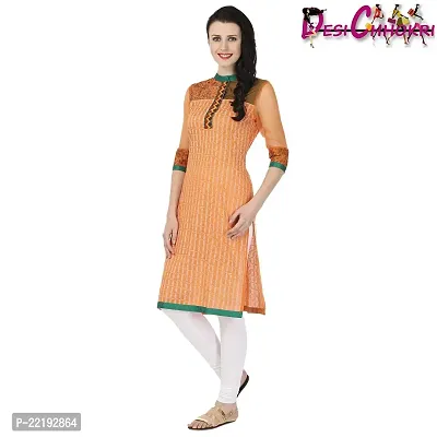 DESI CHHOKRI Orange Crew Neck Cotton  Chanderi Kurti-thumb2