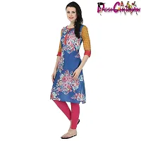 DESI CHHOKRI Blue  Red Round Neck Cotton Kurti-thumb1