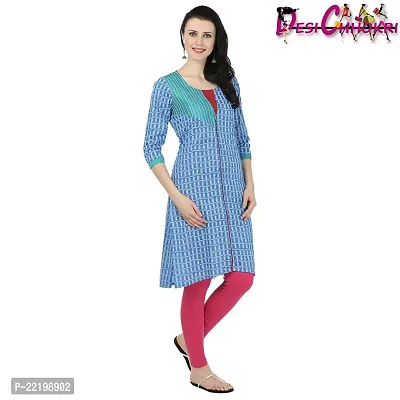 DESI CHHOKRI Blue Round Neck Cotton Kurti-thumb3