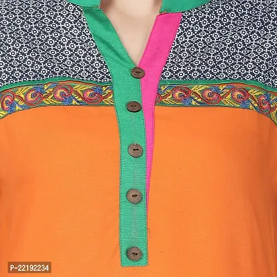 DESI CHHOKRI Orange  Green Chinese Collar Rayon Kurti-thumb5