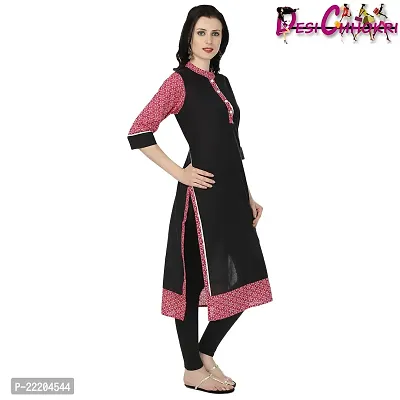 DESI CHHOKRI Pink  Black Crew Neck Cotton Kurti-thumb3