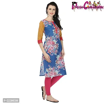 DESI CHHOKRI Blue  Red Round Neck Cotton Kurti-thumb3