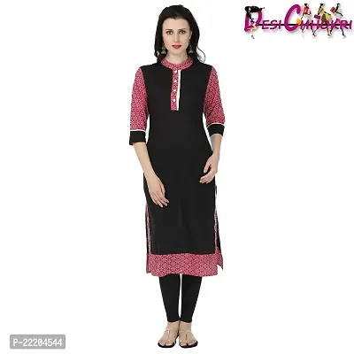 DESI CHHOKRI Pink  Black Crew Neck Cotton Kurti