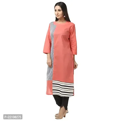 DESI CHHOKRI Peach Cotton Straight Kurti for Women-thumb2