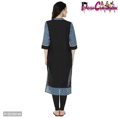 DESI CHHOKRI Black  Blue Crew Neck Cotton Kurti-thumb4