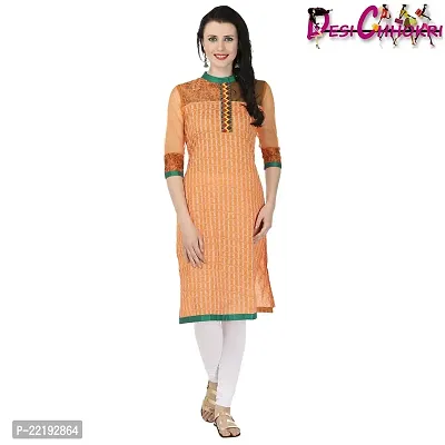 DESI CHHOKRI Orange Crew Neck Cotton  Chanderi Kurti-thumb0