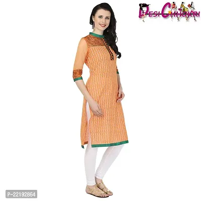 DESI CHHOKRI Orange Crew Neck Cotton  Chanderi Kurti-thumb3