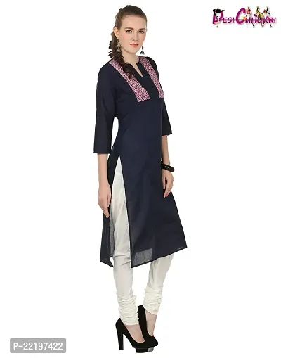 DESI CHHOKRI Women's Cotton A-Line Kurti (Navy Blue, Medium)-thumb3