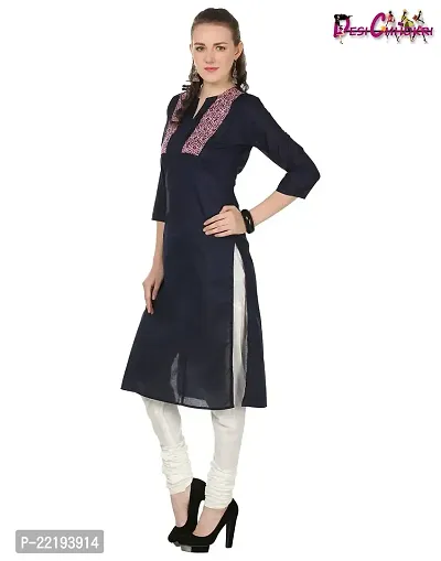 DESI CHHOKRI Women Cotton A-Line Kurti (DC_05_N.BLU-L)-thumb2