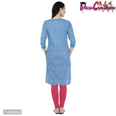 DESI CHHOKRI Blue Round Neck Cotton Kurti-thumb4