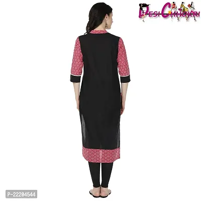 DESI CHHOKRI Pink  Black Crew Neck Cotton Kurti-thumb4