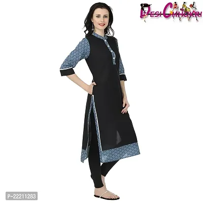 DESI CHHOKRI Black  Blue Crew Neck Cotton Kurti-thumb3