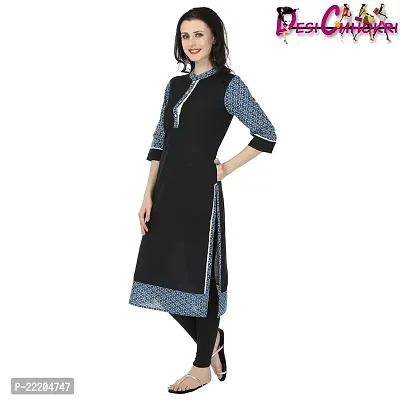 DESI CHHOKRI Black  Blue Crew Neck Cotton Kurti-thumb2