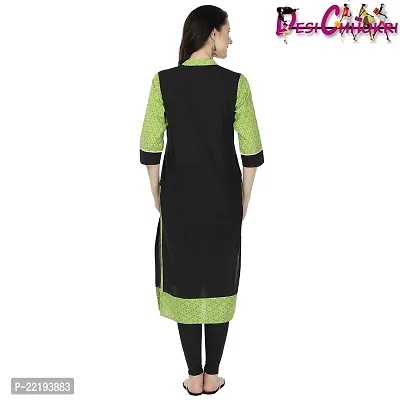 DESI CHHOKRI Black  Green Crew Neck Cotton Kurti-thumb4