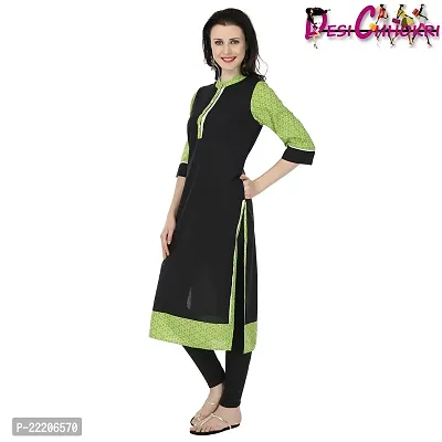 DESI CHHOKRI Black  Green Crew Neck Cotton Kurti-thumb2