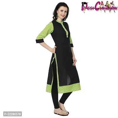 DESI CHHOKRI Black  Green Crew Neck Cotton Kurti-thumb3