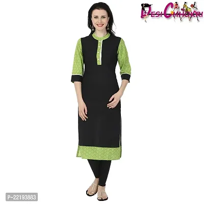 DESI CHHOKRI Black  Green Crew Neck Cotton Kurti