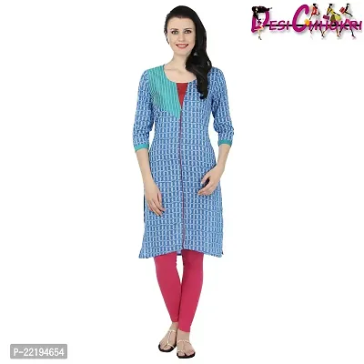 DESI CHHOKRI Blue Round Neck Cotton Kurti