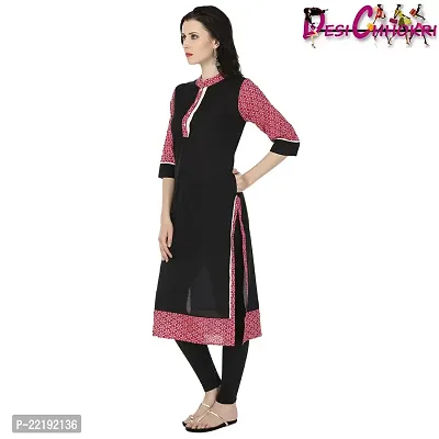 DESI CHHOKRI Pink  Black Crew Neck Cotton Kurti-thumb2