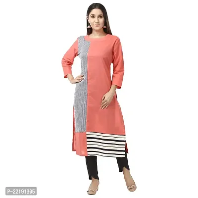 DESI CHHOKRI Peach Cotton Straight Kurti for Women-thumb0