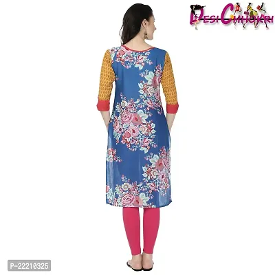 DESI CHHOKRI Blue  Red Round Neck Cotton Kurti-thumb4