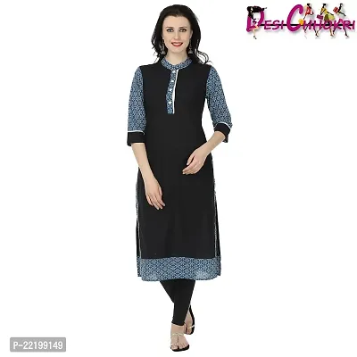 DESI CHHOKRI Black  Blue Crew Neck Cotton Kurti