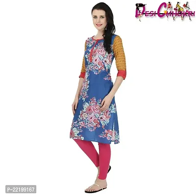 DESI CHHOKRI Blue  Red Round Neck Cotton Kurti-thumb2