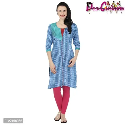 DESI CHHOKRI Blue Round Neck Cotton Kurti-thumb0