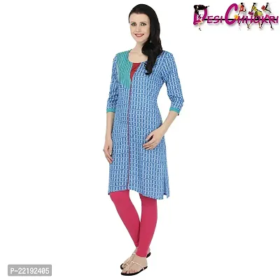 DESI CHHOKRI Blue Round Neck Cotton Kurti-thumb2