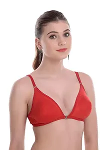 TOUCHLINE Women's Cotton Front Open, Seamless, Deep Neck, Multicolor, Non-Padded, with Cotton Net in The Back for Elegant Look, Wireless Plunge Bra. (Pack of 3).-thumb1