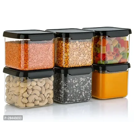 100% Unbreakable Air Tight Kitchen Plastic Storage Containers Jars Combo Set -500ML Plastic Grocery Container (Pack of 06, Black)-thumb0