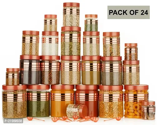 100% Unbreakable Air Tight Kitchen Plastic Storage Containers Jars Combo Set - 250ml, 350ml, 650ml, 1200ml Plastic Grocery Container (Pack of 24, ROSE GOLD)