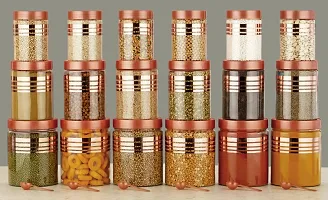 100% Unbreakable Air Tight Kitchen Plastic Storage Containers Jars Combo Set - 350ml, 650ml, 1200ml Plastic Grocery Container (Pack of 18, Rose Gold)-thumb1