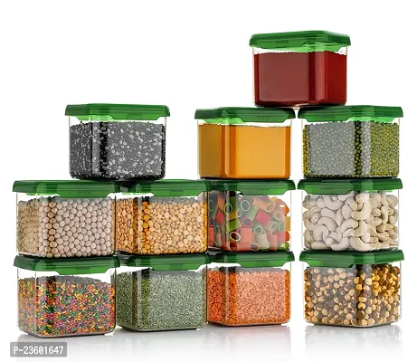 100% Unbreakable Air Tight Kitchen Plastic Storage Containers Jars Combo Set -500ML Plastic Grocery Container (Pack of 12, Mendi Green)