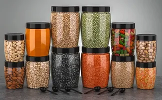 100% Unbreakable Air Tight Kitchen Plastic Storage Containers Jars Combo Set - 350ml, 650ml, 1200ml Plastic Grocery Container (Pack of 12, Black)-thumb2