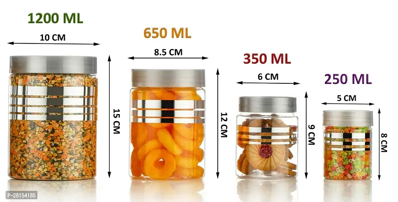 Air Tight Kitchen Plastic Storage Containers Jars Combo Set - 250ml, 350ml, 650ml, 1200ml (Pack of 24, Silver)-thumb3