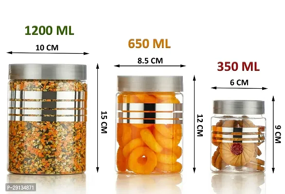 100% Unbreakable Air Tight Kitchen Plastic Storage Containers Jars Combo Set - 350ml, 650ml, 1200ml Plastic Grocery Container (Pack of 18, Silver)-thumb3