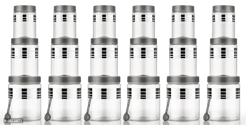 100% Unbreakable Air Tight Kitchen Plastic Storage Containers Jars Combo Set - 350ml, 650ml, 1200ml Plastic Grocery Container (Pack of 18, Silver)-thumb4