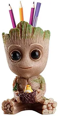 Marvel Avengers Infinity War Pot Baby Groot Wooden Look Tree Flowerpot Cum Pen Container- Tree Man Baby Groot-thumb1