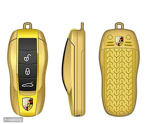 MTR Key, Basic Flip Car Shape Mobile Phone with Dual Sim and 1.77 Screen Display (Golden)