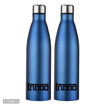 TRIBBO Stainless Steel Water Bottle 1 litre, Water Bottles For Fridge, School,Gym,Home,office,Boys, Girls, Kids, Leak Proof(BLUE,STEEL CAP, PACK OF 2, 1000 ML Model-Cola)-thumb0