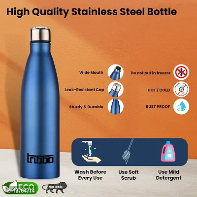 TRIBBO Stainless Steel Water Bottle 1 litre, Water Bottles For Fridge, School,Gym,Home,office,Boys, Girls, Kids, Leak Proof(BLUE,STEEL CAP, PACK OF 2, 1000 ML Model-Cola)-thumb4