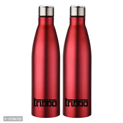 TRIBBO Stainless Steel Water Bottle 1 litre, Water Bottles For Fridge, School,Gym,Home,office,Boys, Girls, Kids, Leak Proof(RED,STEEL CAP, PACK OF 2, 1000 ML Model-Cola)