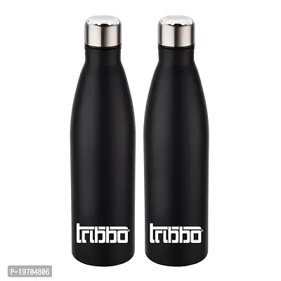 TRIBBO Stainless Steel Water Bottle 1 litre, Water Bottles For Fridge, School,Gym,Home,office,Boys, Girls, Kids, Leak Proof(BLACK,STEEL CAP, PACK OF 2, 1000 ML Model-Cola)