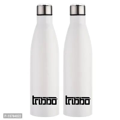 TRIBBO Stainless Steel Water Bottle 1 litre, Water Bottles For Fridge, School,Gym,Home,office,Boys, Girls, Kids, Leak Proof(WHITE,STEEL CAP, PACK OF 2, 1000 ML Model-Cola)