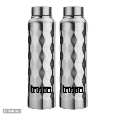TRIBBO Stainless Steel Water Bottle 1 litre, Water Bottles For Fridge, School,Gym,Home,office,Boys, Girls, Kids, Leak Proof(SILVER,SIPPER CAP, PACK OF 2, 1000 ML Model-diamond)