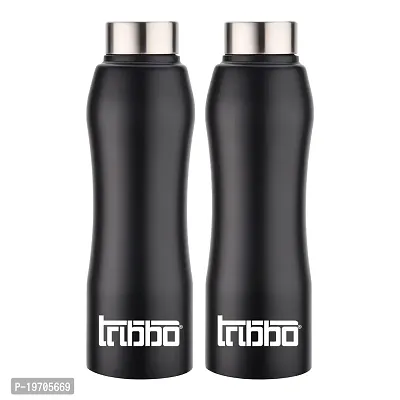 TRIBBO Stainless Steel Water Bottle 1 litre, Water Bottles For Fridge, School,Gym,Home,office,Boys, Girls, Kids, Leak Proof(Black,SIPPER CAP, PACK OF 2, 1000 ML Model-Curve)