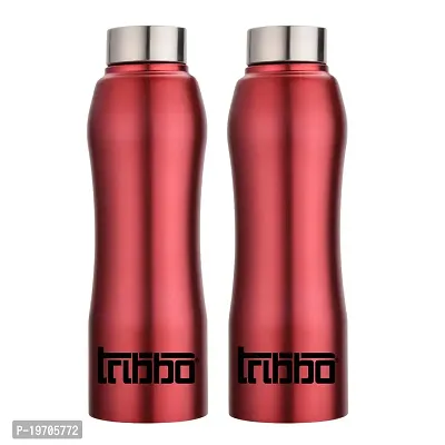 TRIBBO Stainless Steel Water Bottle 1 litre, Water Bottles For Fridge, School,Gym,Home,office,Boys, Girls, Kids, Leak Proof(RED,SIPPER CAP, PACK OF 2, 1000 ML Model-Curve)